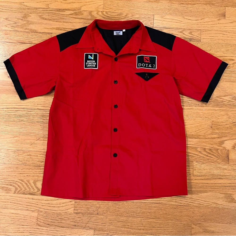 DOTA 2 Nexon Starter League Gaming Team Shirt Red Button Down Men's XXL